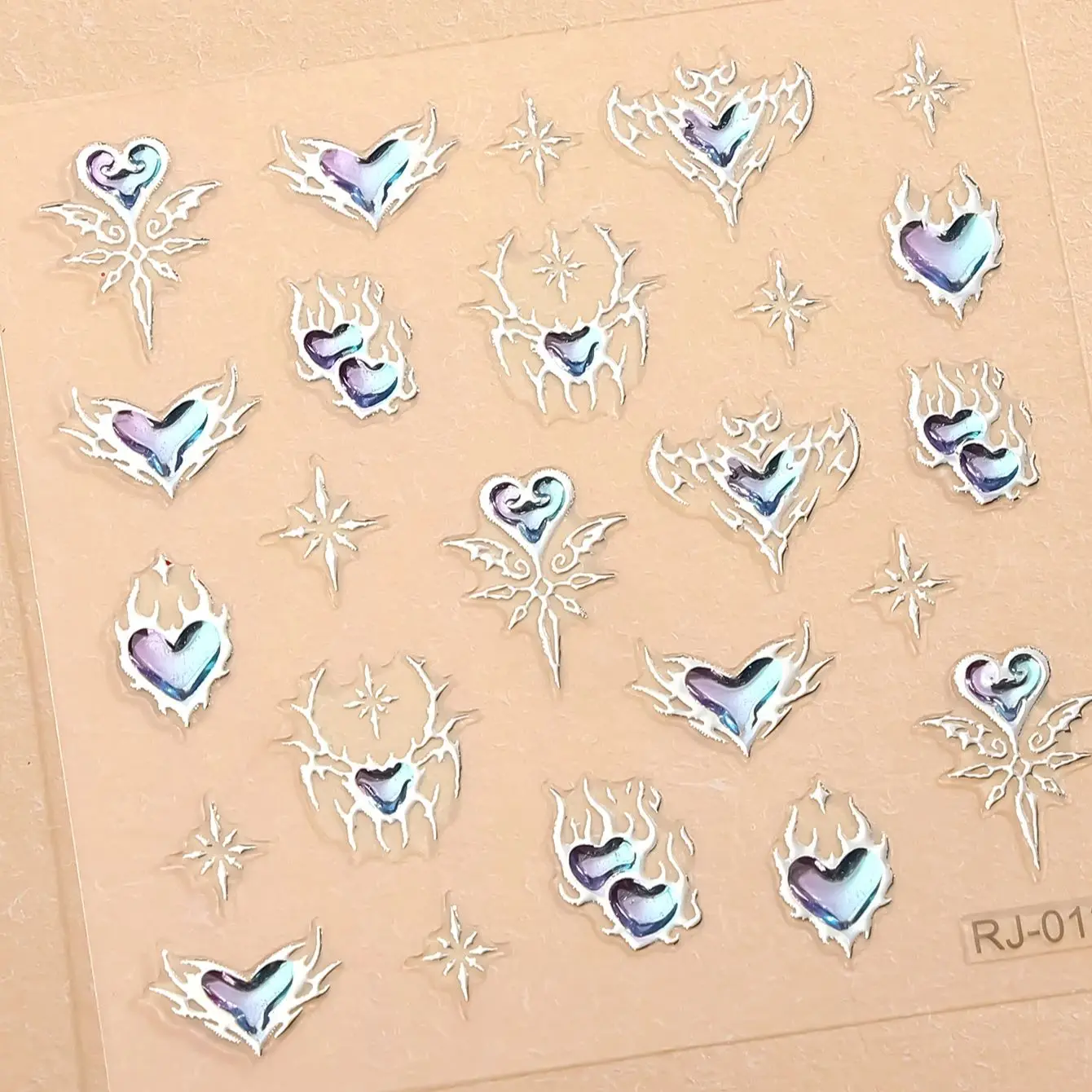 

5D Metallic Silver Nail Art Sticker Laser Irregular Heart Star Self-Adhesive Decals Sliders for Nails DIY Manicure Decoration