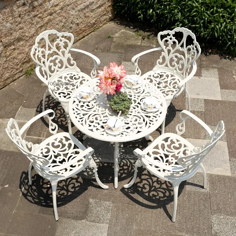 Outdoor Cast Aluminum Tables And Chairs Courtyard Garden Hotel Urniture Terrace Combination leisure Metal Round Patio Table