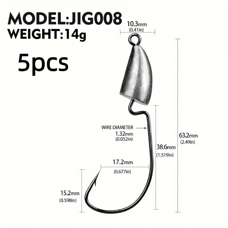 5g, 7g, 10g, 14g Crank Hook Fishing Set with Lead Jig Heads - Sharp Barbed Hooks for Enhanced Penetration, Durable Lure Hook view 5