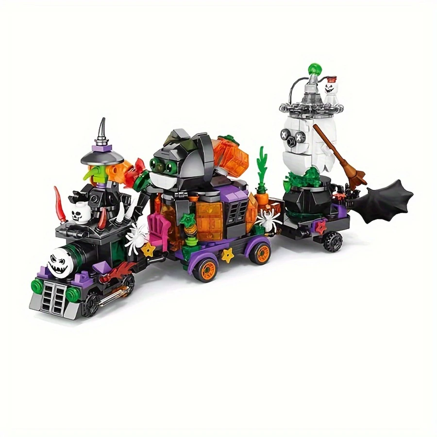 6-in-1 Halloween Building Block Set - Holiday Toy Train Building Block Set, Creative Building Block gifts.