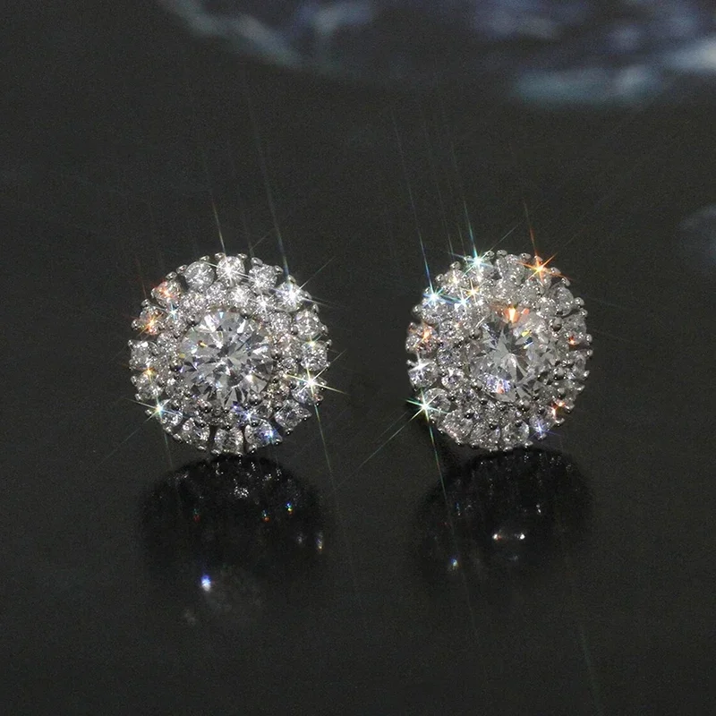 2024 Crystal Cubic Zirconia Stud Earrings Dainty Exquisite Ear Piercing  for Women Gift Silver Color Brilliant Jewelry