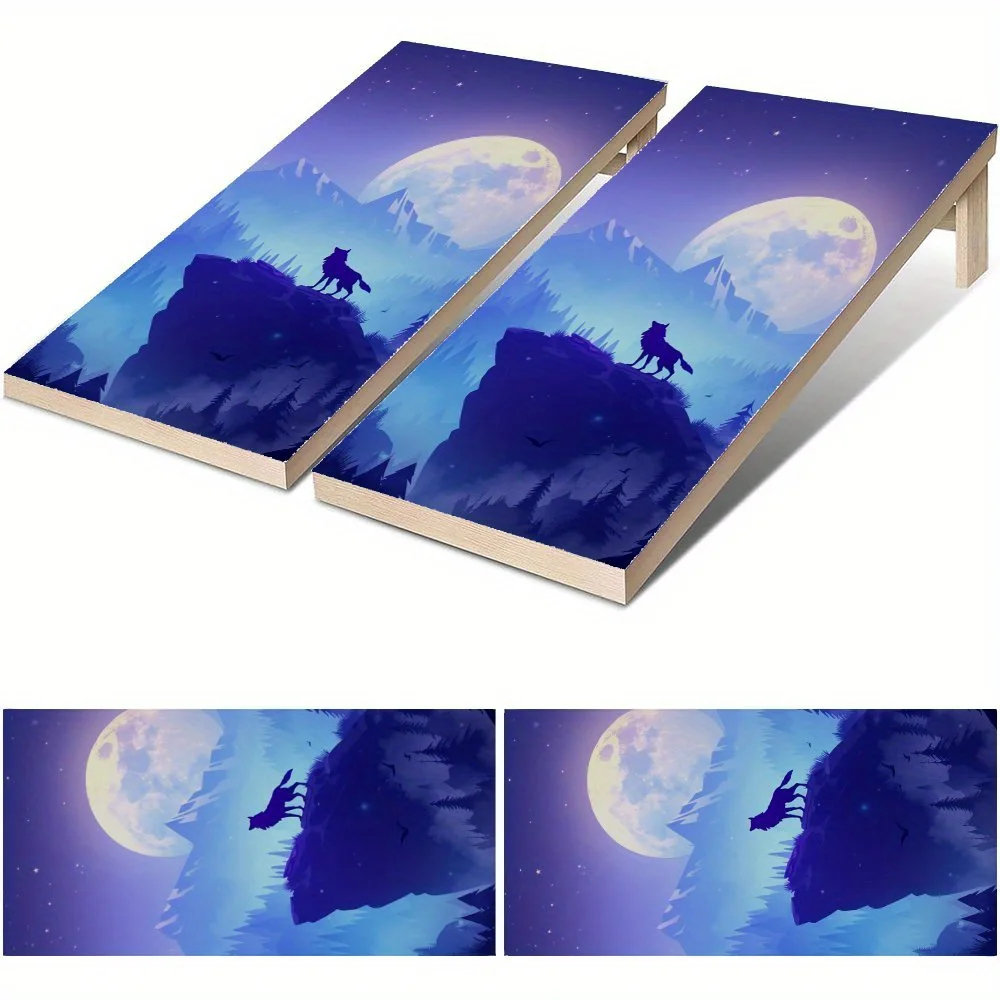 

Moonlit Wolf Howl Waterproof Cornhole Board Vinyl Wraps, PVC Outdoor Game Board Design, Perfect for Sports & Leisure Activities,