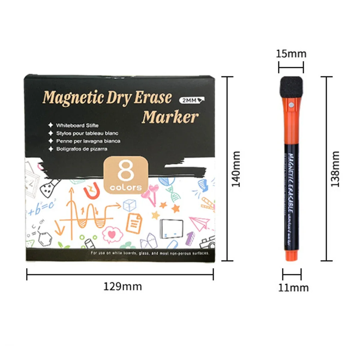 8-Colors Magnetic Whiteboard Pen Erasable Adsorbable Children's Graffiti Pen with Sponge Head Multifunctional Training Brushboar