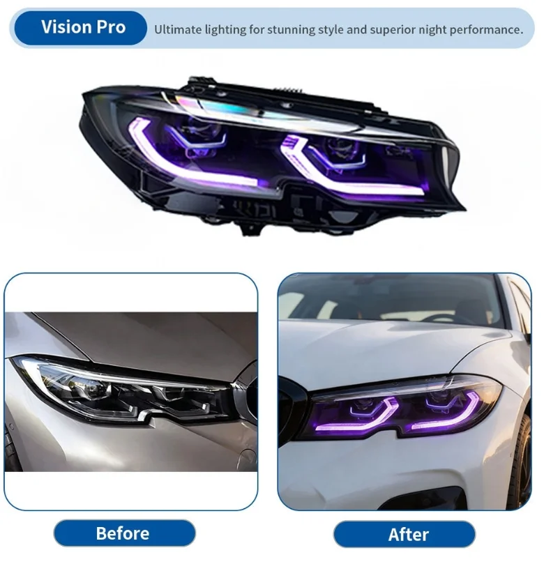 LED Headlights 3 Series G20 2020 2022 New Custom Upgrade 4 Low 8 High Beam Plug Play 4000 Lumens 4000K 12V Universal Fitment