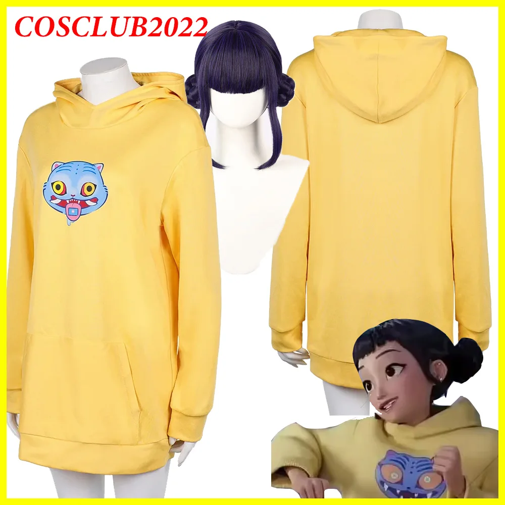

KPOP Zoey Cosplay Tiger Yellow Hoodie Wig Set Demon Anime Hunters Idol Girl Women Daily Suit Clothes Costume Halloween Long Coat