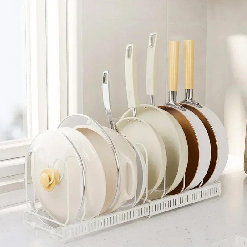 With 7/10 Adjustable Compartments Kitchen Cabinet Storage Rack Pot  Bowl and Plate Storage Rack Expandable Pans Storage