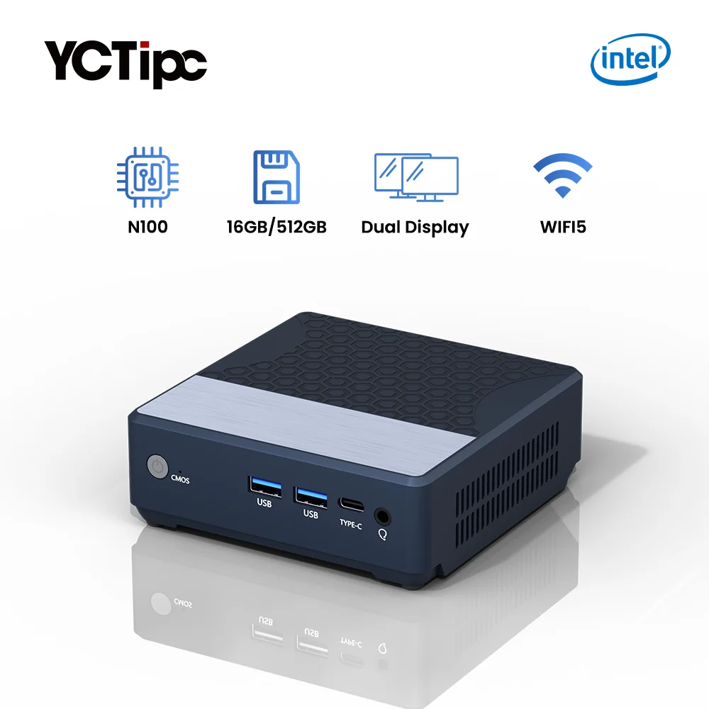 YCTipc Alder Lake N100 Mini PC Windows 11 Pro WiFi5 BT4.2 DDR4 16 GB di RAM 512 GB NVMe SSD RJ45 Desktop Office