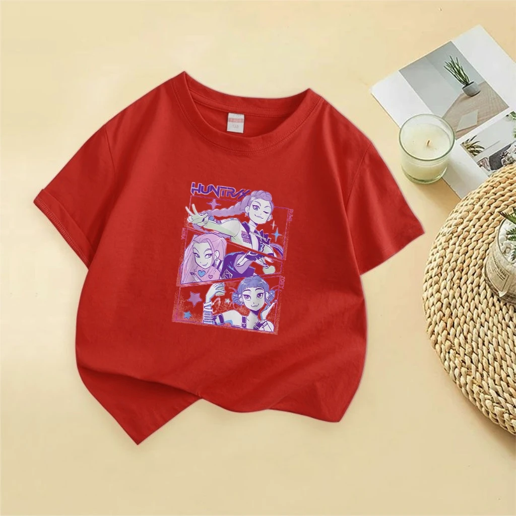 새로운 남아 여아 헌트릭스 만화 반팔 티셔츠 다양한 색상 니트 티셔츠 캐주얼 아동복 샘플 캐주얼 유아복