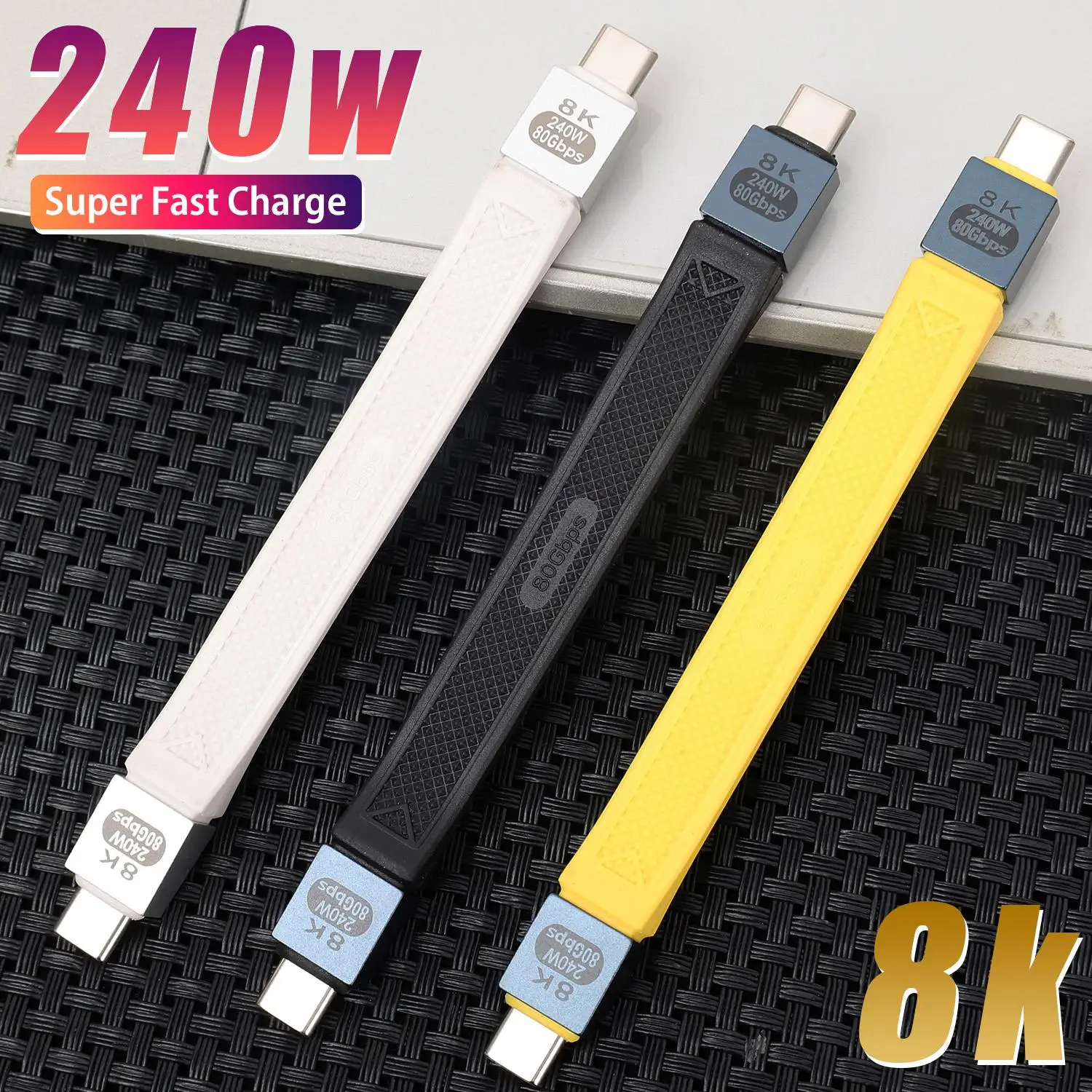 

40Gbps For Thunderbolt 4 USB C Full Function Cable Flat USB4 Date Cable For Phones Tablet Laptop Type-C Fast Charging Cord