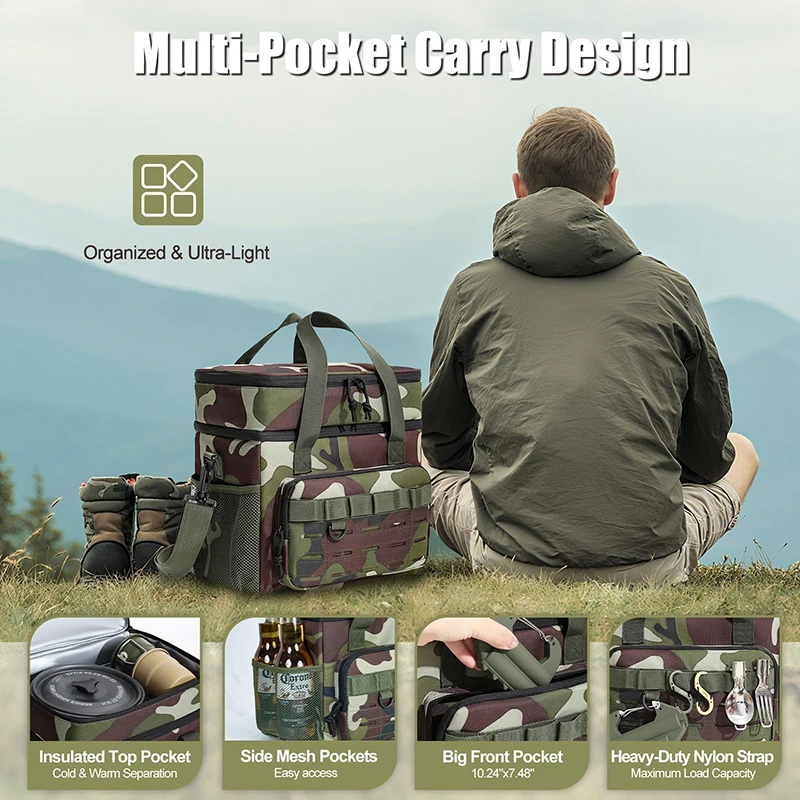 18L Multi-Pocket Tactical Insulated Lunch bag For Men Portable Large Capacity Leakproof Tote Cold Cooler Bag For Picnic Camping