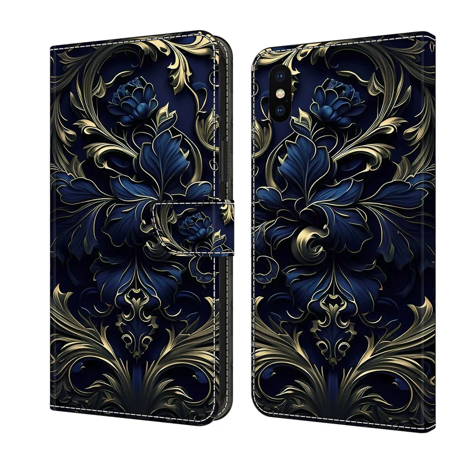 Fashion Pattern Leather Case For iphone 12 13 14 15 Pro Max mini Plus Flower Pattern Wallet Card Holder Stand Book Cover