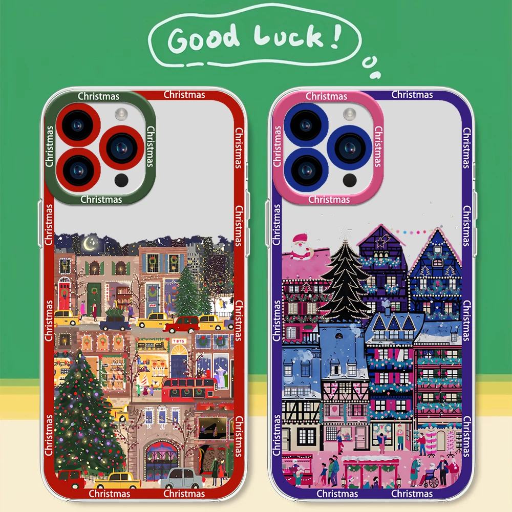

Winter Merry Christmas Phone Case For iPhone 16 15 14 13 12 11 Pro Max Mini X XS SE 7 8 Plus 16E Shockproof Soft Cover Fundas