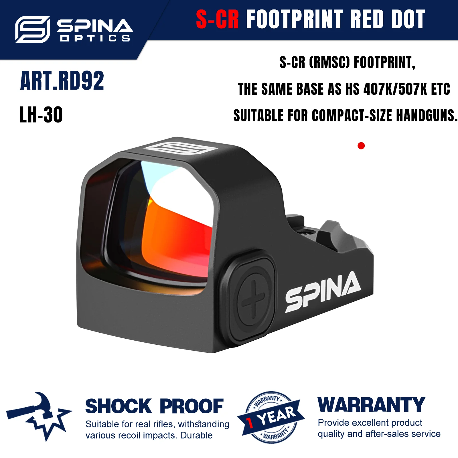 

Оптическая винтовка SPINA OPTICS 3MOA с открытым типом, красная точка, прицел RMSC для настоящего оружия, 9 мм, 223.556.308 и т. д.