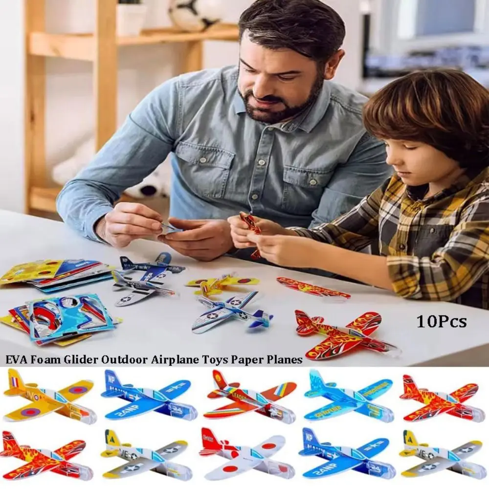 

10Pcs EVA Foam Glider DIY Assembled Parent-Unisex Interaction Outdoor Airplane Multicolors Paper Planes