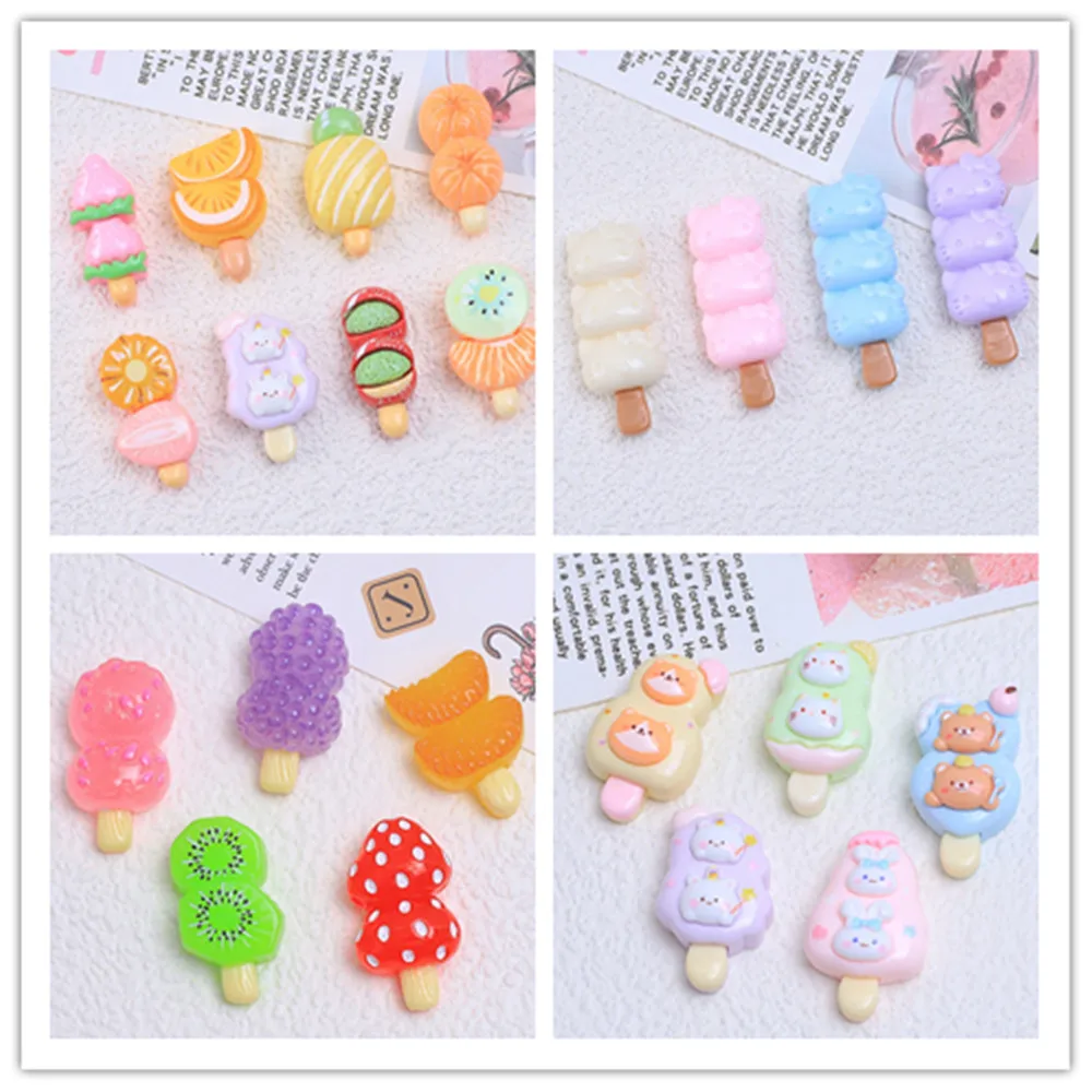 

100 шт., оптовая продажа, мультяшные животные, фрукты, мороженое, смола, кабошон с плоской задней частью, имитация еды, художественные принадлежности, украшения, очаровательные поделки