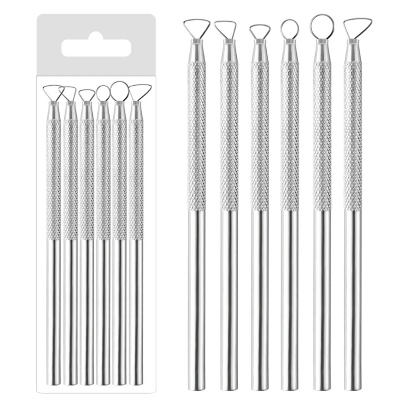 Pottery Trimming Tool Set of 6 Metal Clay Shaping Tool with Textured Grip for Ceramic Shaping, Carving Clay Detailed Scu