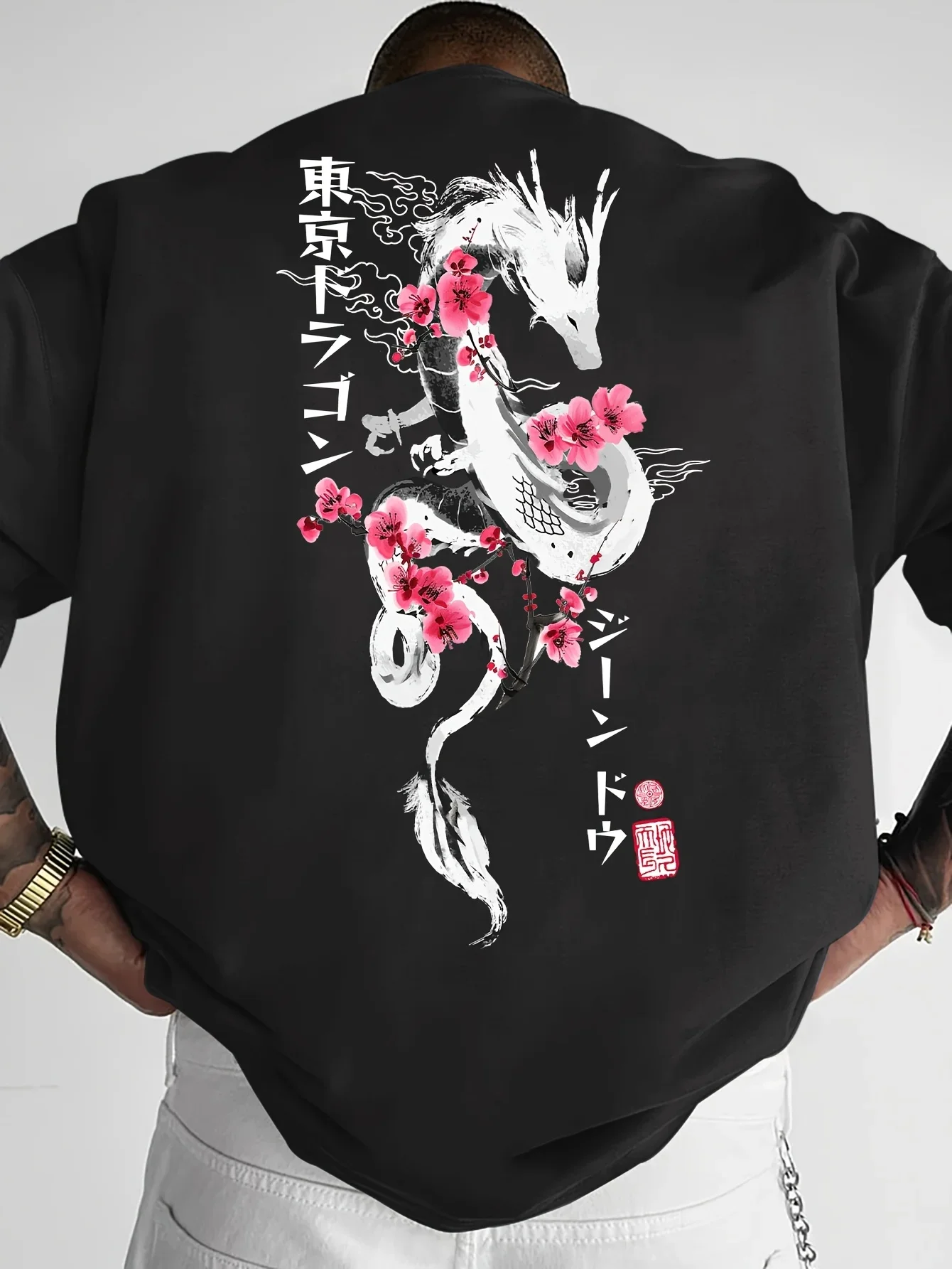 Japan Style Cherry Blossom Dragon Men Women T-shirt 100 Cotton Casual Loose Sport Street Harajuku Y2K Spring Summer Short-sleeve