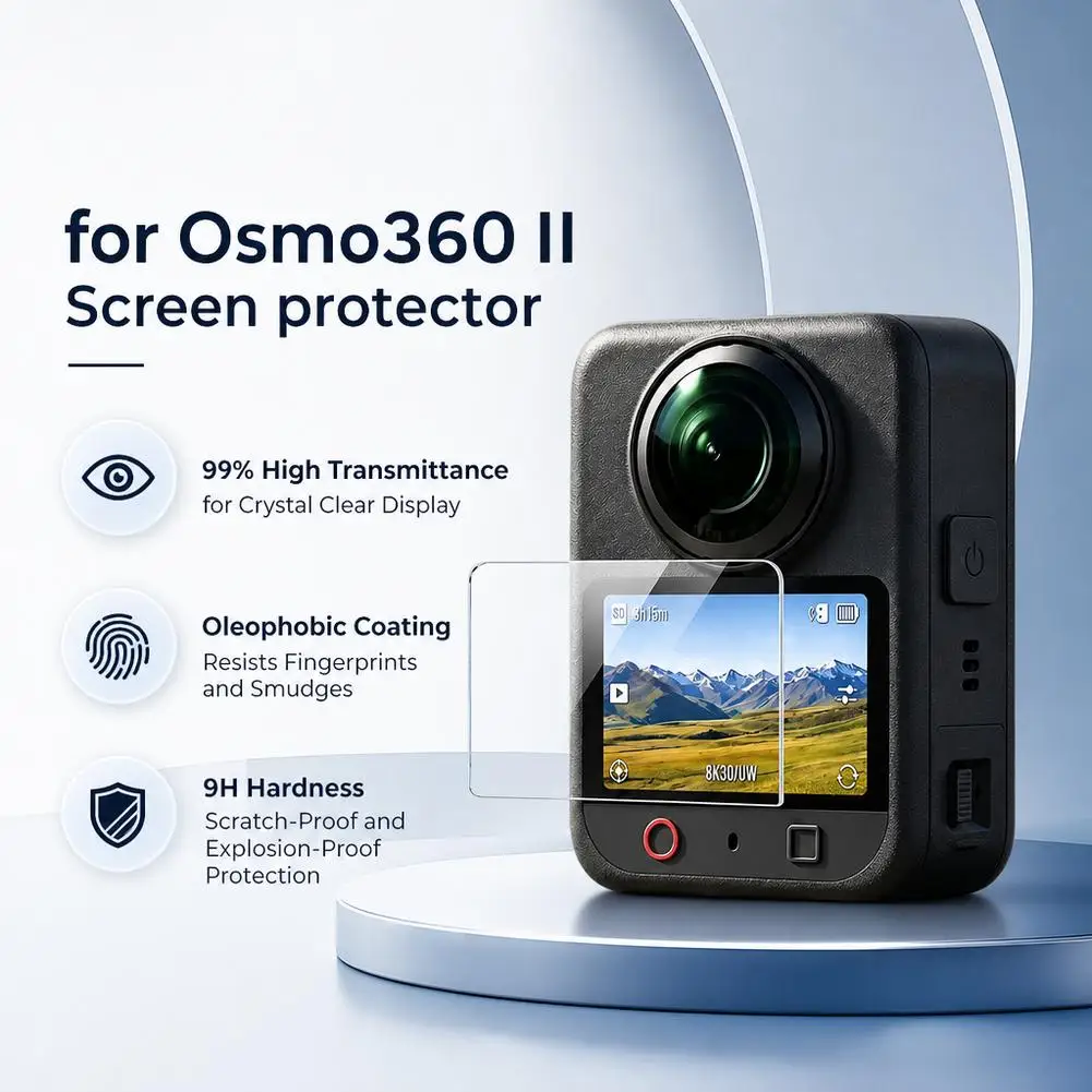 HD 2.5D Tempered Glass Film For DJI Osmo 360 II Anti‑Scratch Anti‑Smudge High Transmittance Camera Screen Protector
