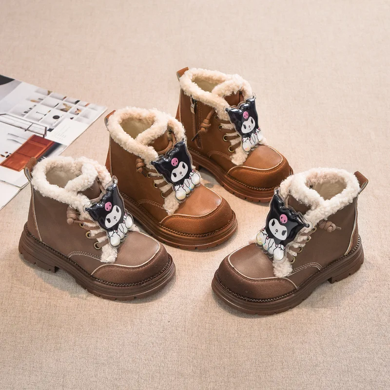 

Sanrio Girl Kuromi Kawaii, модная зимняя хлопковая обувь на флисовой подкладке, студенческие детские утепленные ботильоны с героями мультфильмов, новый стиль