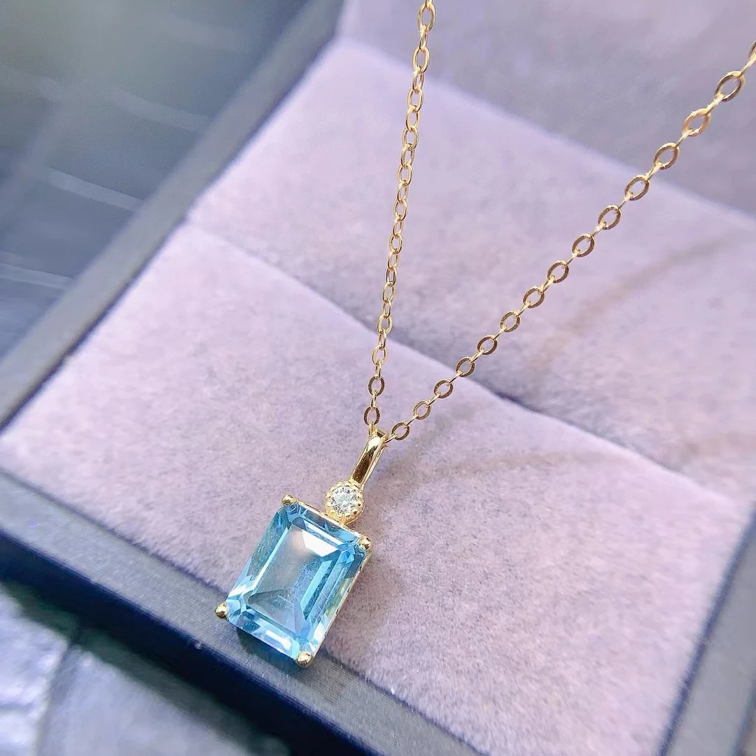 Hotsale 925 Silver Topaz Pendant 6mm*8mm 1.2ct Natural Light Blue Topaz Necklace Pendant for Woman 18K Gold Plated Gem Jewelry