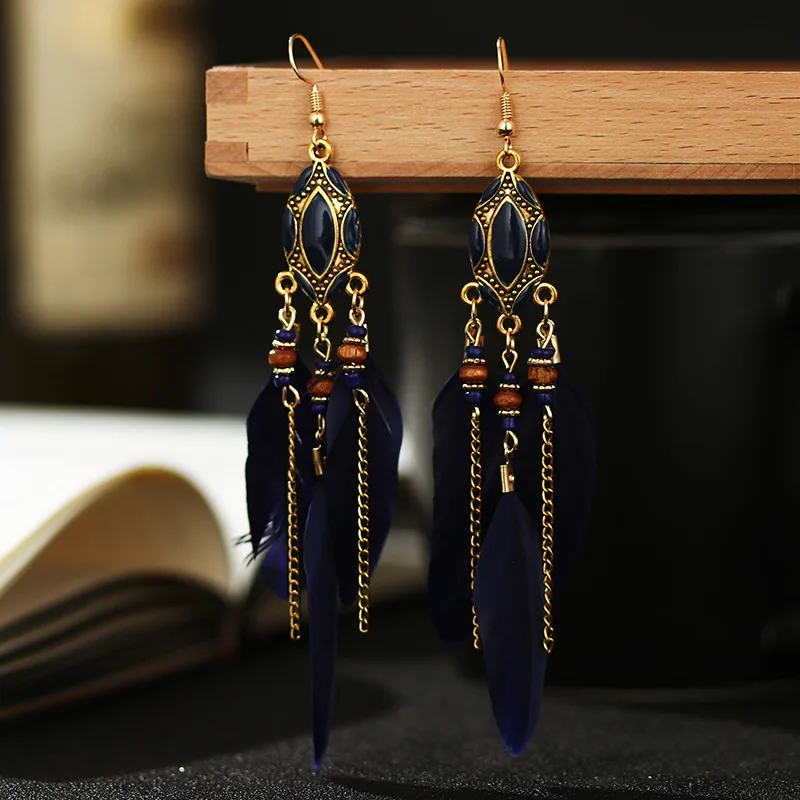 Women's Bohemian Ethnic Feather Dangle Earrings