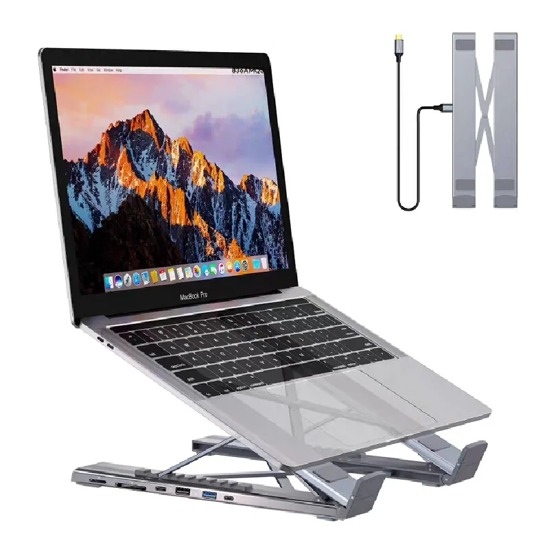 Type C Laptop Docking Station Stand 6 Port High Speed Aluminum Alloy Foldable Portable Usb 3 0 Usb 2 0 Tf Sd 100w Pd Desktop Use