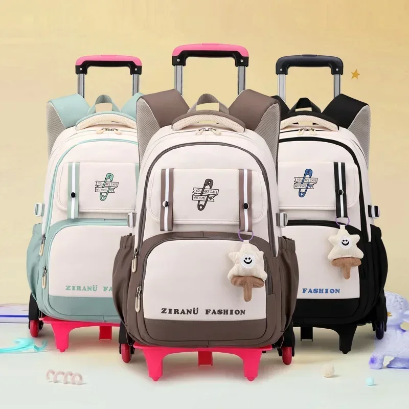 New Mochila Femininas Students Backpack for Girls Children School Bag with Wheels Trolley Schoolbag Rolling Back Pack Book Bags