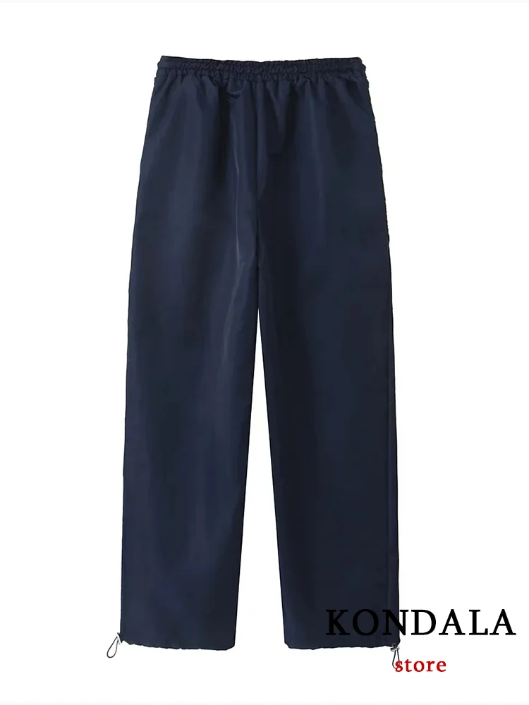 KONDALA Vintage Casual Sporty Women Pants Patchwork Pockets Loose Straight Nylon Pants New Fashion 2024 Autumn Winter Trousers