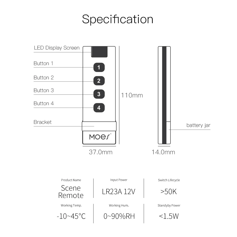 MOES ZigBee smart haus Wireless Szene Schalter 4 Gang Remote Tragbare Tuya Zigbee Hub Erforderlich Keine begrenzung zu Control Geräte