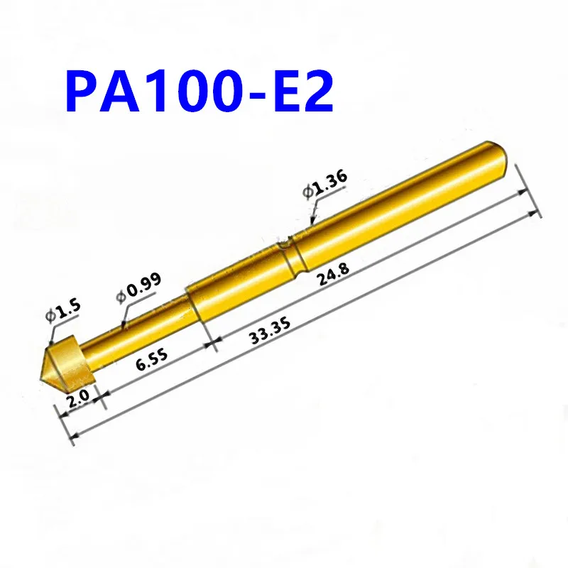 

100PCS/Pack Gold-plated PA100-E2 Conical Head Spring Test Pin 1.36mm Spring Thimble Used for Circuit Board Testing