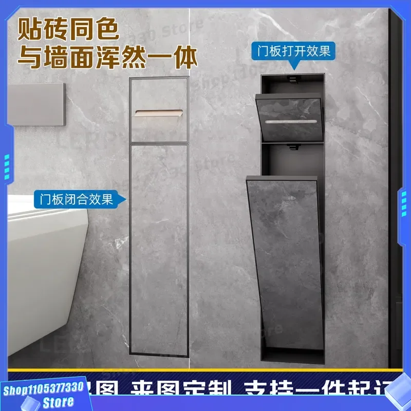 304 Stainless Steel Recessed Toilet Paper Holder Wall Mounted Bathroom Tissue Box Shelf with Brush Storage Niche Concealed