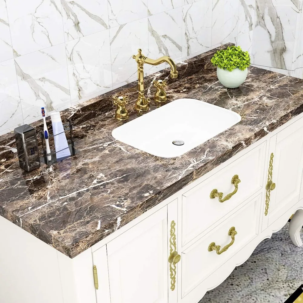 ورق اتصال قابل للتقشير واللصق مقاوم للماء باللون البني الداكن لأسطح المطبخ - بعرض 36 × 197 بوصة، ورق جدران سهل الاستخدام لـ C