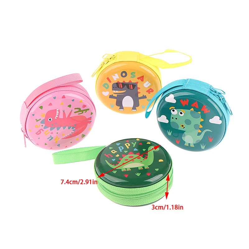 Lovely Dinosaur Round Coin Purses Cute Print Wallet Zipper Change Purse For Boys Girls Earphones Storage Pouch