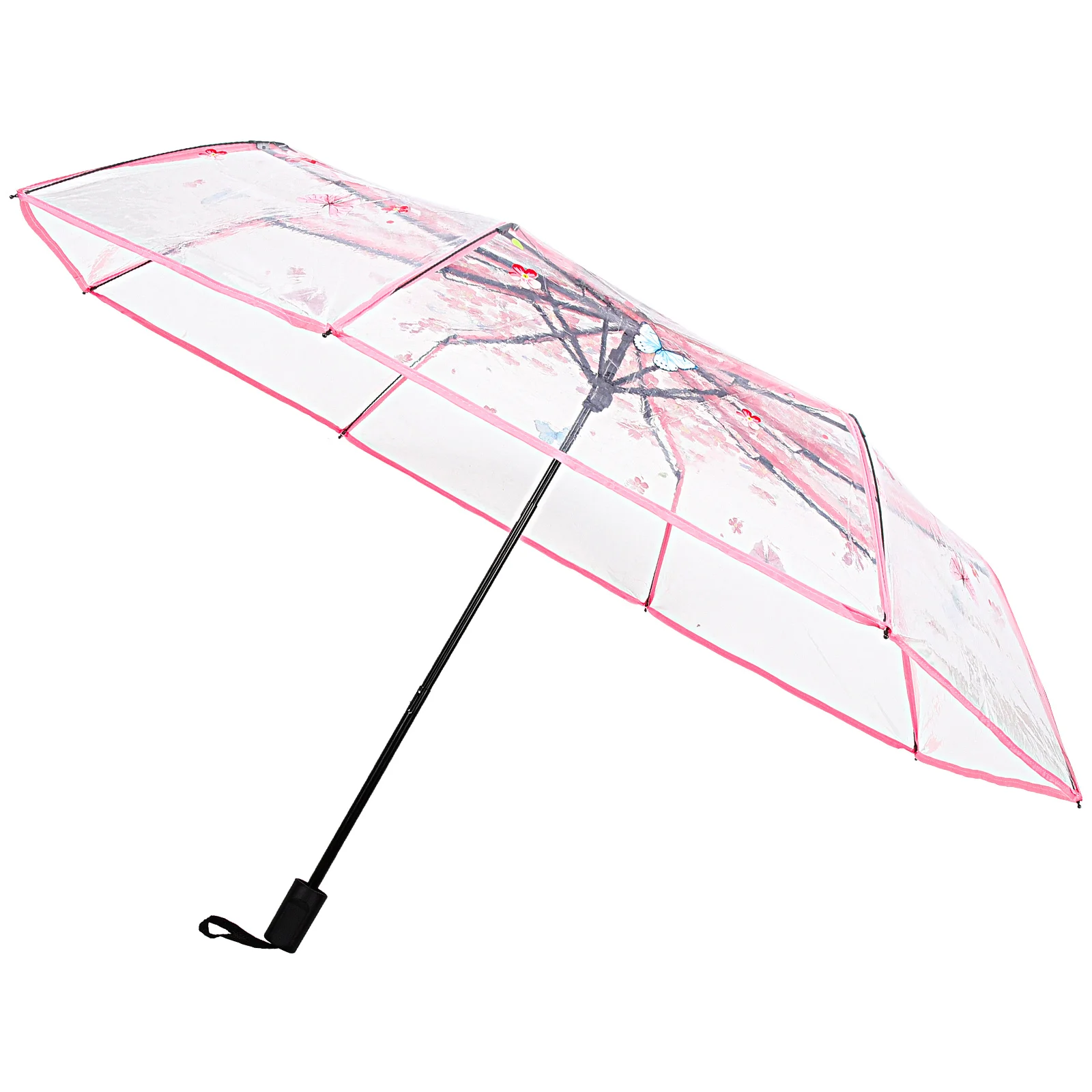 

Folding Umbrella Clear Transparent Blossom Wedding Portable Compact Sun Protection Travel Windproof