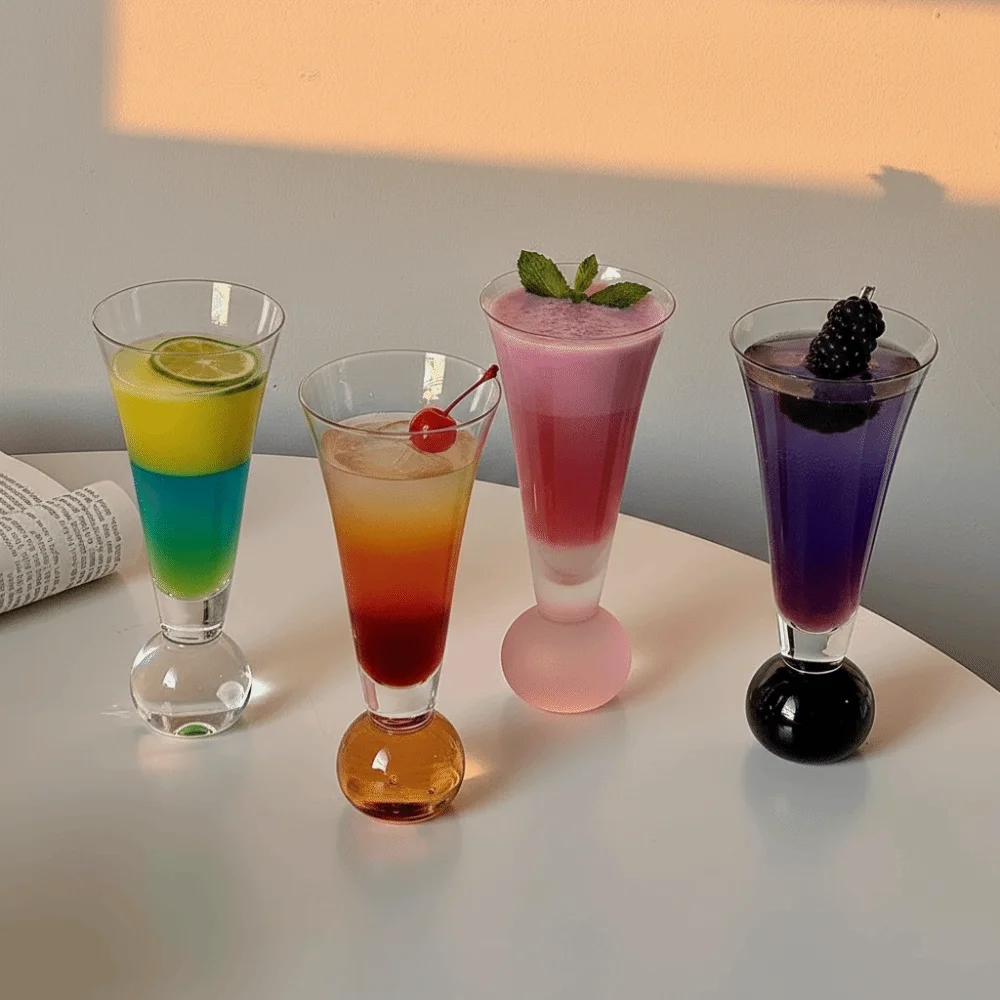 Fashion Transparent Glass Drink Cup Ball Shape Bottom INS Style Glass Milkshake Cup Horn-shaped Highball Glasses Wedding