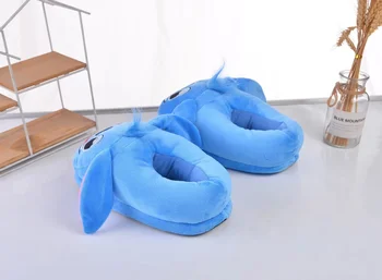 Disney Anime Stich Winter Ferse Baumwolle Hausschuhe Mädchen Warme Cartoon Baumwolle Blau Rosa Flache Schuhe Uniform Größe 35-40 Weihnachten geschenk