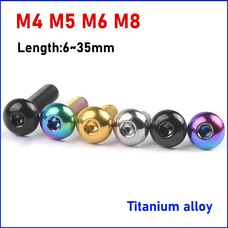 1pc Titanium Ti Bolt M4 M5 M6 M8 x 6/8/10/12/15/16/18/20/25/35mm Round Hexagon Socket Button Head Screw for Bicycle Bottle Cage