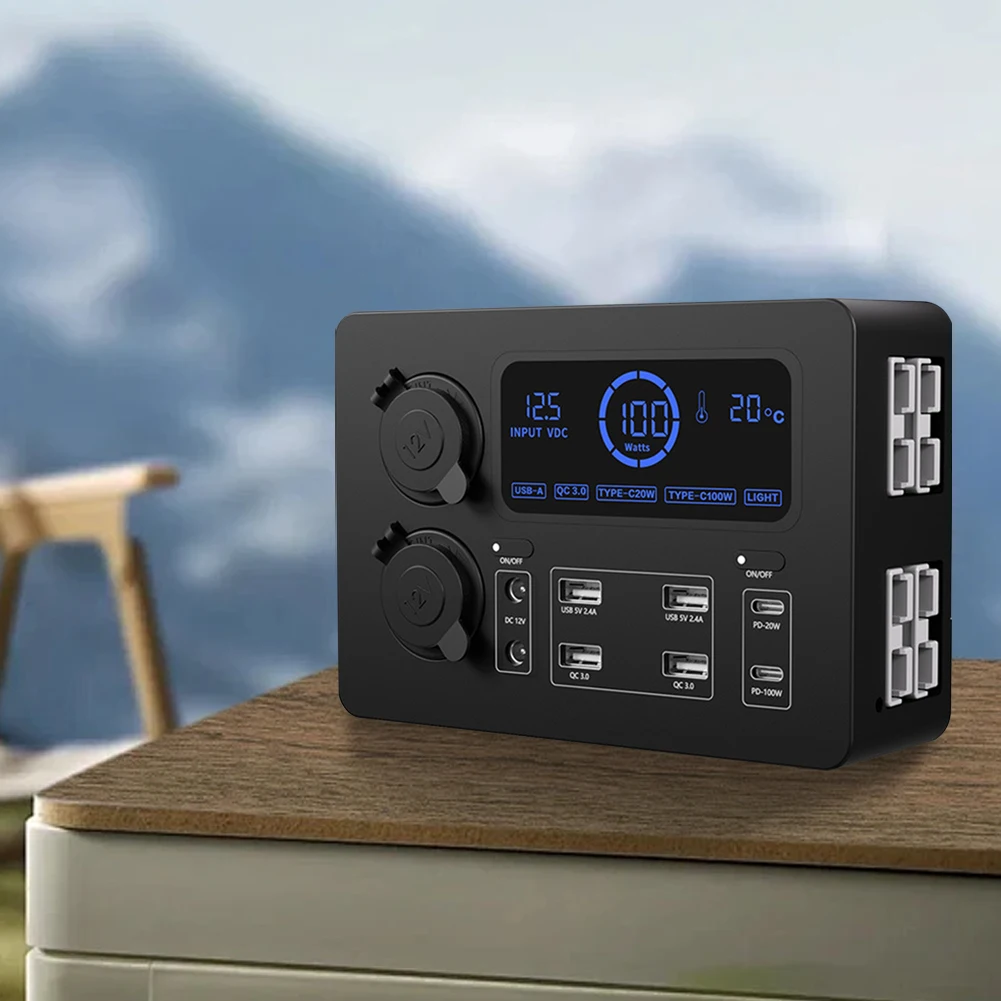 

12V 100W LCD Display Power Box with LED Lights Mini Power Distribution Box Power Socket Box for RVs SUVs Boats Yachts Cars