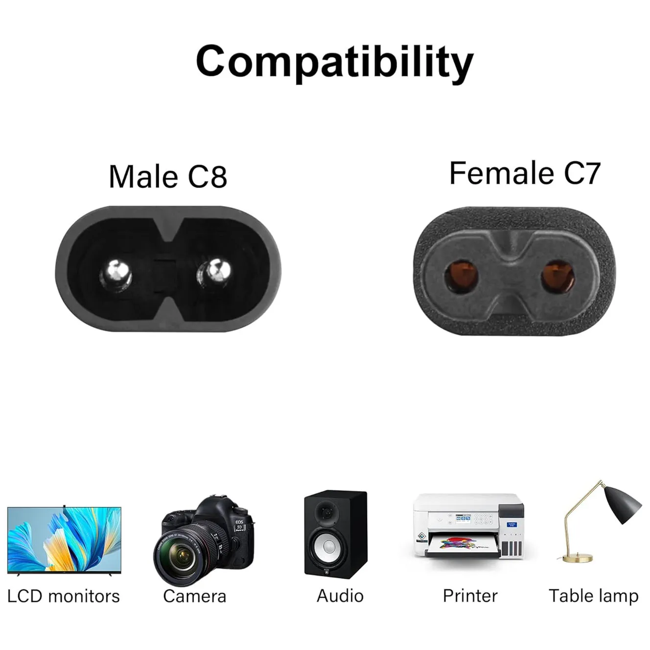 2 قطعة IEC 320 2-Pin C7 أنثى إلى C8 ذكر محول طاقة تيار متردد بزاوية قائمة لأجهزة الكمبيوتر المحمول ووحدة التحكم في الألعاب والتلفزيون والإلكترونيات الصغيرة