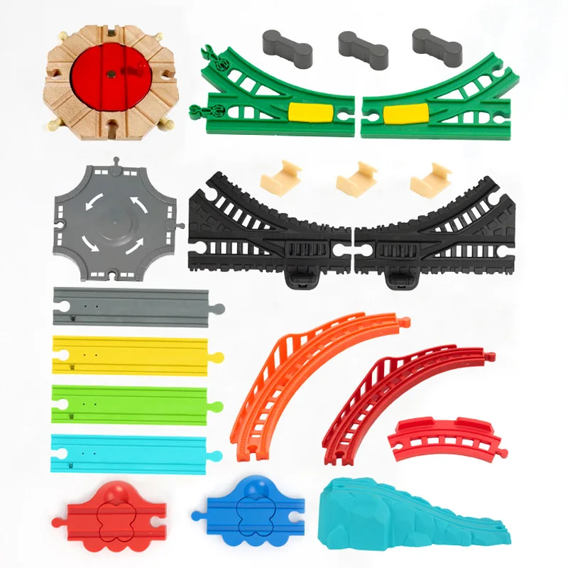 New All Kinds Plastic Wood Tracks Accessories Bridge Curved Track fit for Brand Wooden Train Tracks Railway Toys for Kids Gifts