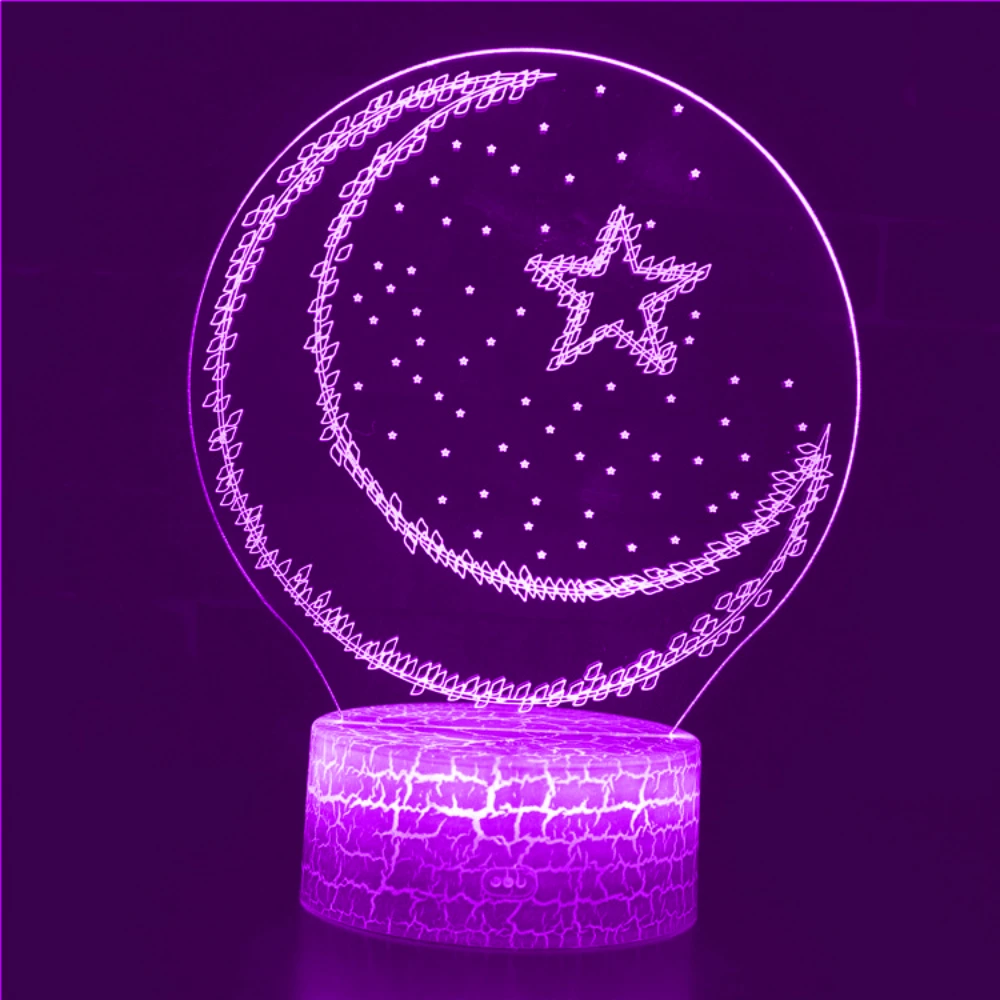 Lampka nocna LED Moon Star 3D lampa iluzoryczna 7 kolor zmieniające wystrój pokoju światła Eid Al Adha prezent dla dzieci nocna lampka nocna