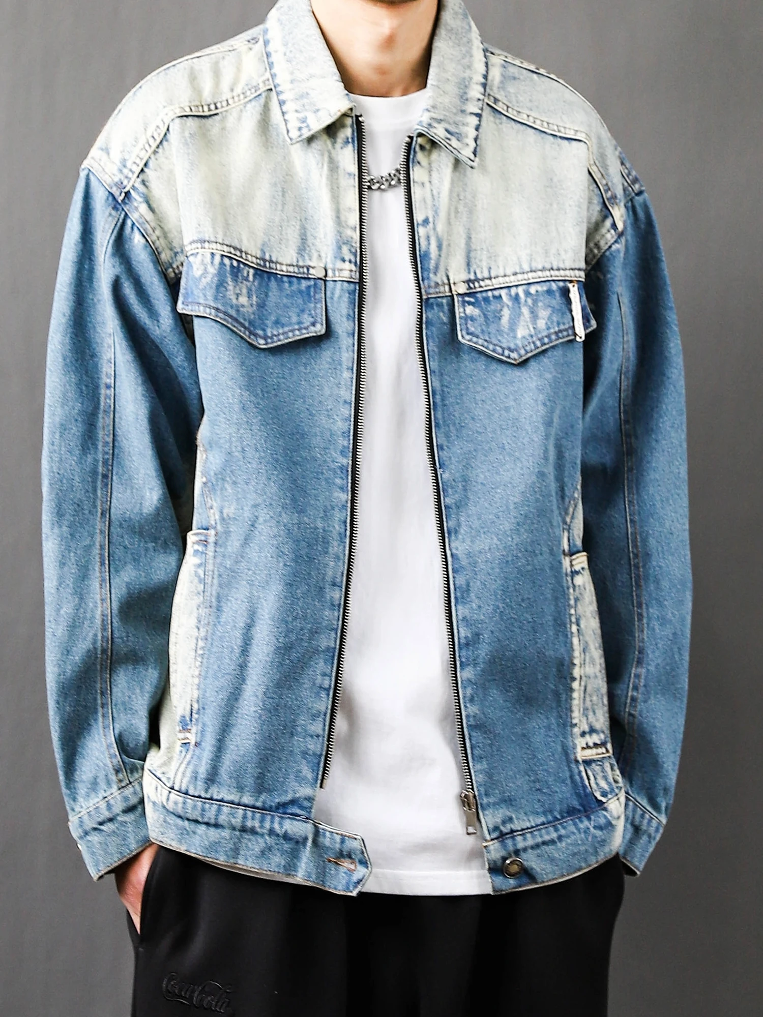 

Retro Street Sle Loose Fit Men's Denim Jaet Spring Autumn New Korean Sle Worn-In Versatile Outerwear for Youth