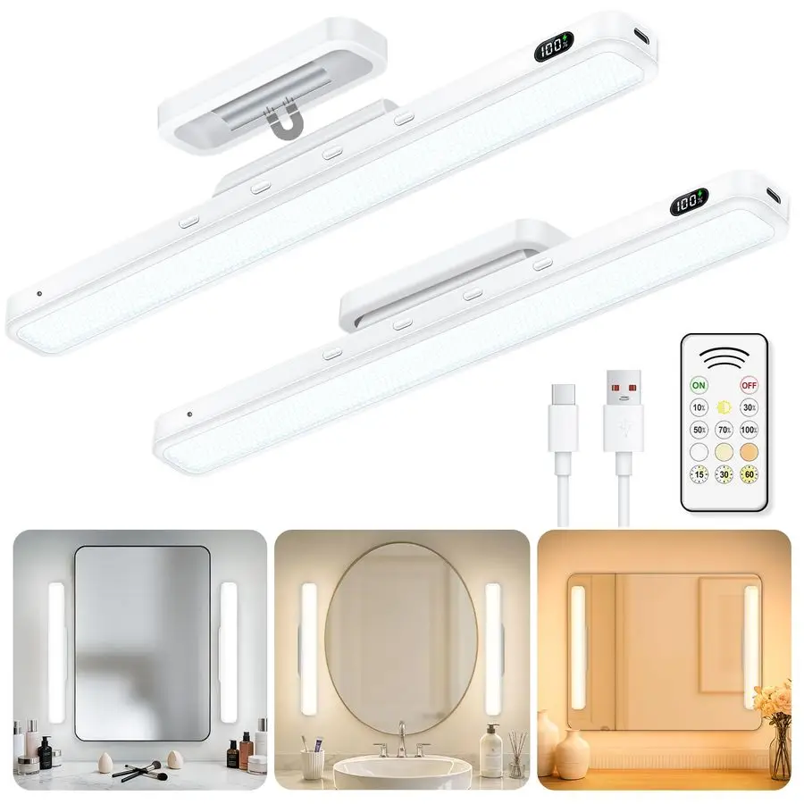 

5W Mirror Lights with Remote Control,EyeFriendly Vanity Lights Stick on,Adjustable Color Temperatures Makeup Light with Battery