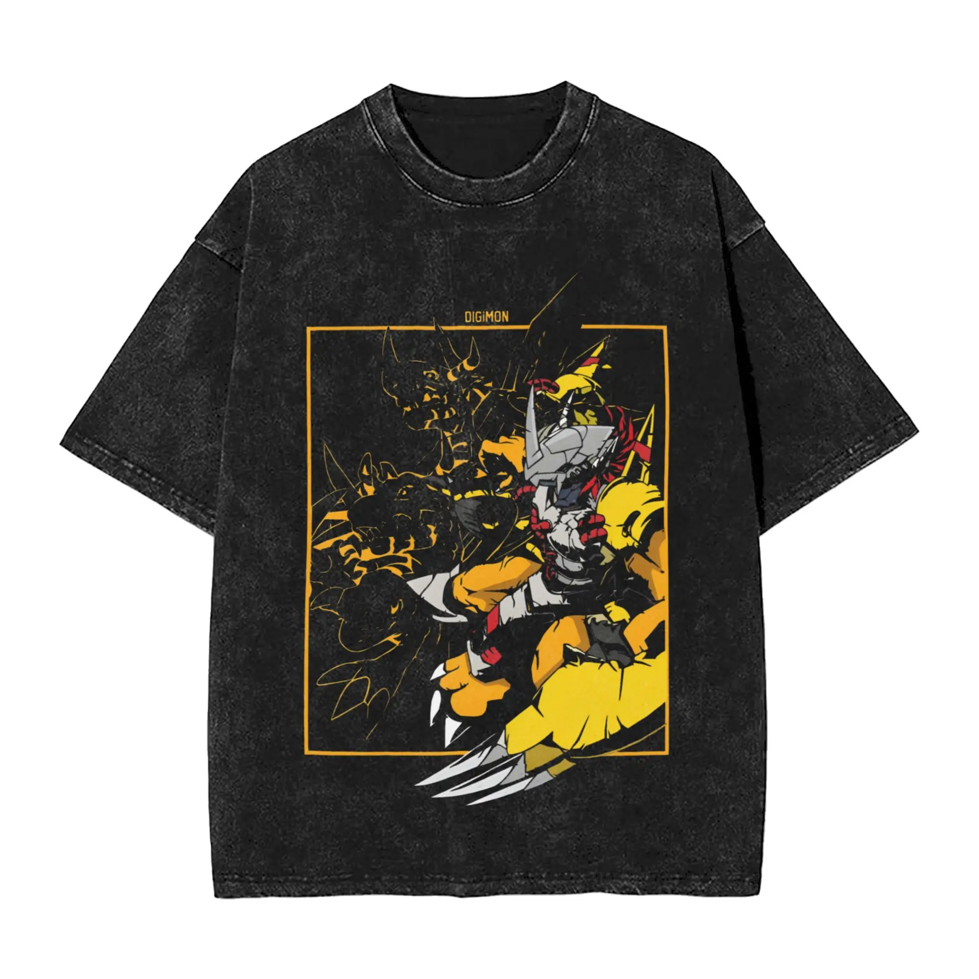 DIGIMON WARGREYMON EVOLUTION Washed T-Shirt Herren T-Shirt, tolles lässiges T-Shirt, Sommer, trendiges, cooles T-Shirt, lockere, übergroße Oberteile