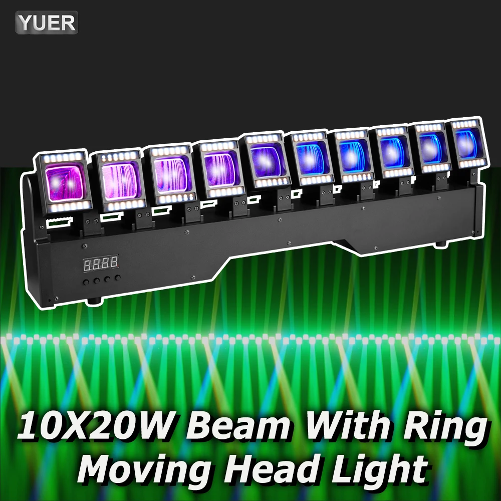 NEW YUER 10X20W Beam RGBW LED Swinging Rotating Moving  Head Light With Ring Bar DMX DJ Disco Stage Light For Wedding Party Club