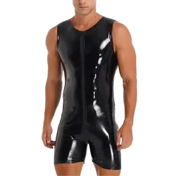 Male Bodysuit Costume Erotic Hombre Jumpsuit Male Erotic Lingerie Men Patent Leather Sexy Bodysuit Sleeveless Brand New