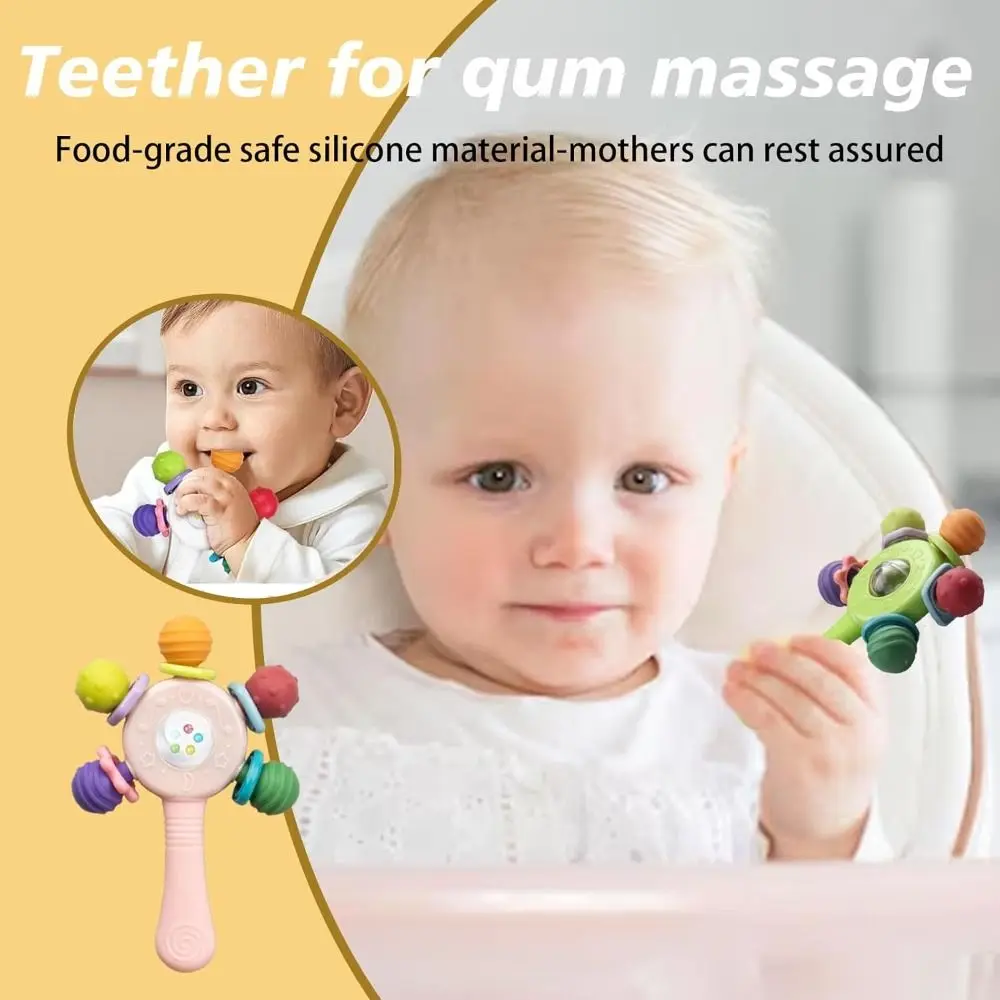 Hot BPA Free Baby Sensory Teething Toys Choke Proof Design Grip Strengthening Handle Chew Toy Rattle Stick for Aged 0-36 Months