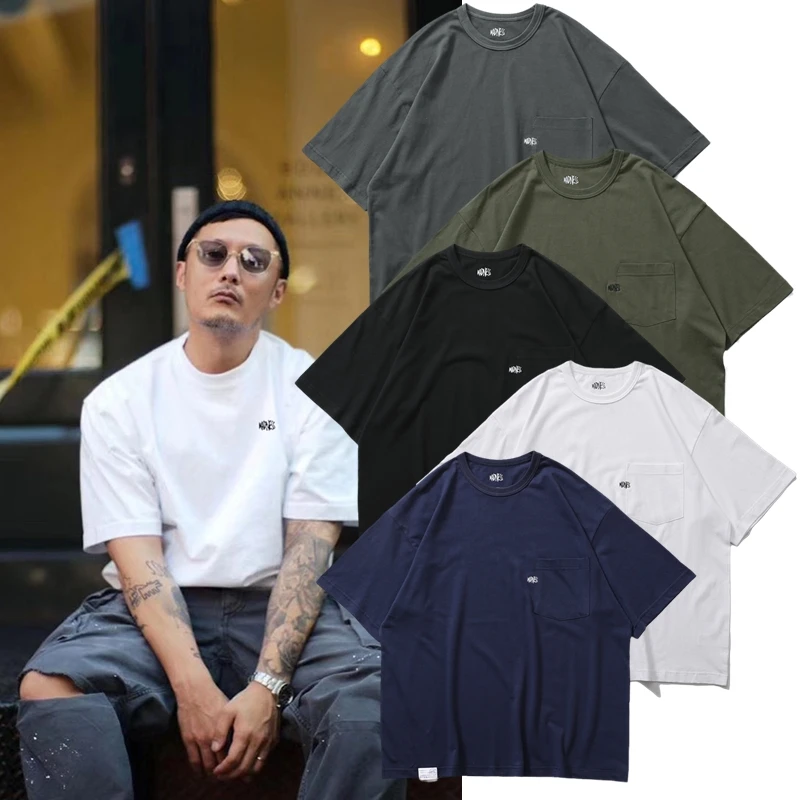 

MDNS short-sleeved t-shirt summer Japanese round neck loose casual half-sleeved pure cotton pocket tee