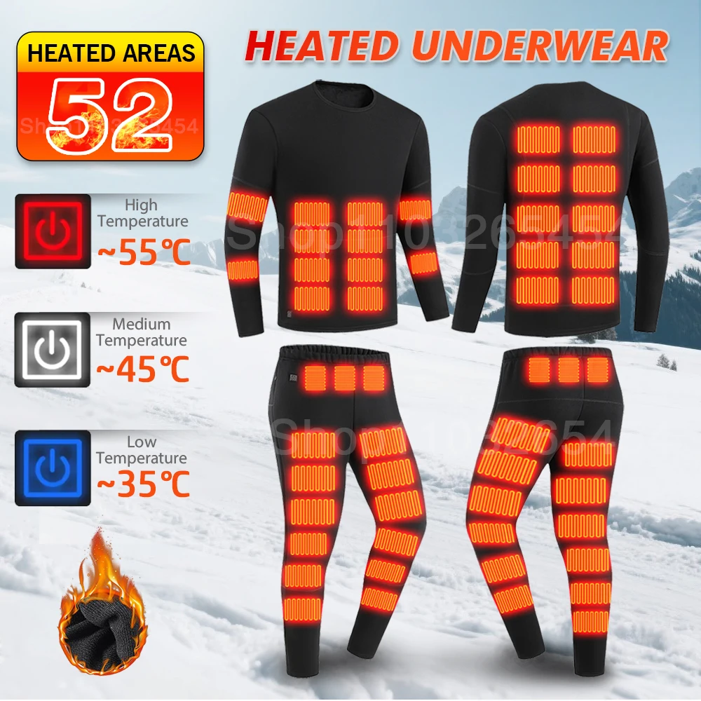 Ensemble de sous-vêtements chauffants d'hiver pour femmes et hommes, veste chauffante électrique USB, sous-vêtements thermiques pour Sports de plein air, équipement chauffant électrique