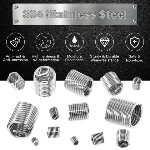 Wire Thread Insert M3 M4 M5 M6 M8 M10 M12 Fastening Thread Insert Stainless Steel Spiral Wire Screw Sleeve Wear Repair Kit